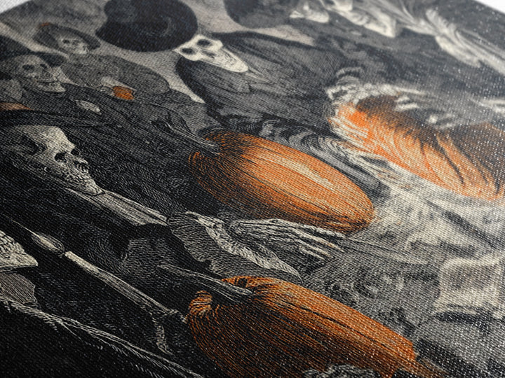 The Pumpkin-Carving Ritual, Macabre Folk Print Art, Wide Panoramic Art, Dark Halloween Decor, Canvas Print, Halloween Wall Art
