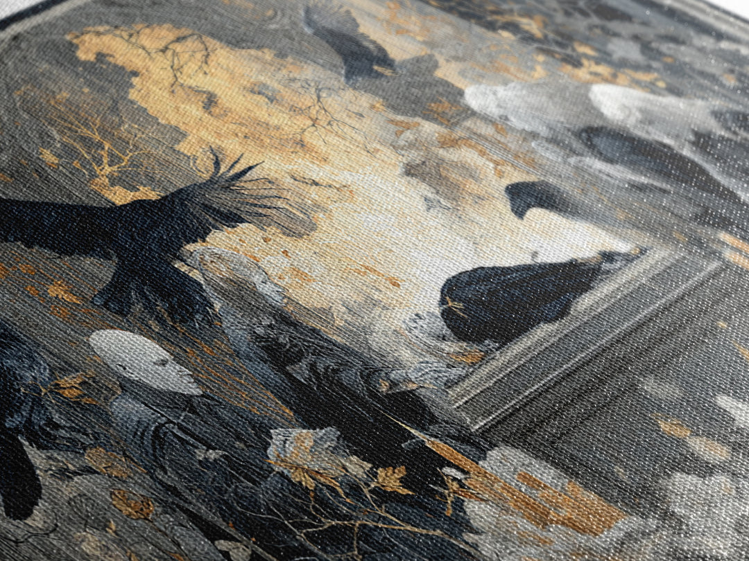 The Raven Funeral, Visionary Gothic Art, Wide Panoramic Art, Macabre Wall Art, Canvas Print, Halloween Wall Art