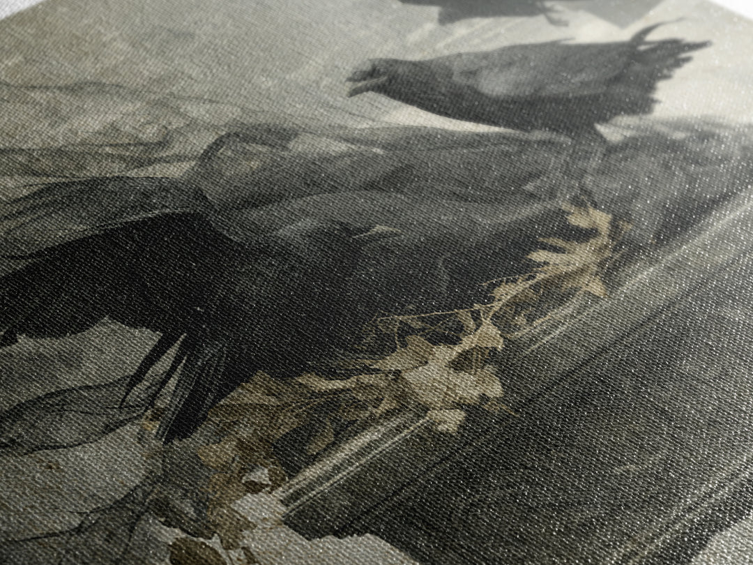 The Raven Funeral, Romantic Gothic Landscape, Landscape Wall Art, Dark Halloween Decor, Canvas Print, Halloween Wall Art