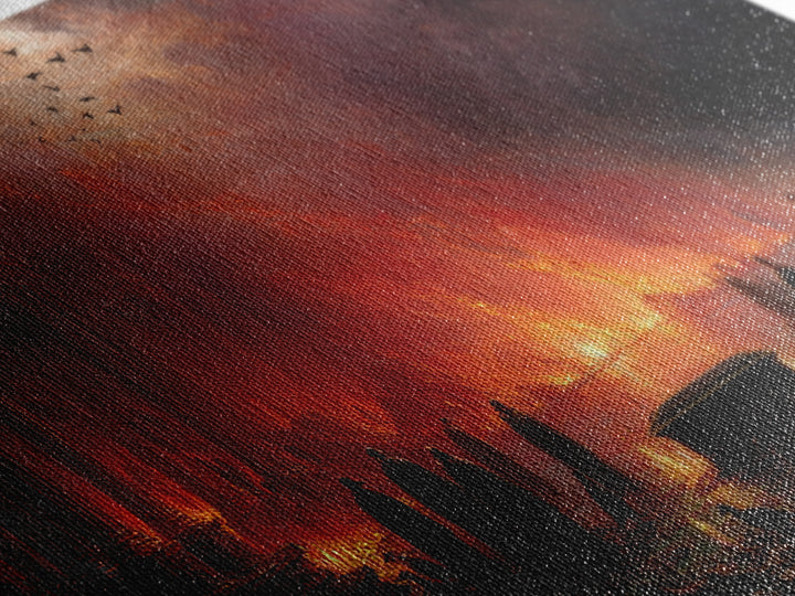 The Raven Funeral, Apocalyptic Romantic Art, Wide Panoramic Art, Macabre Wall Art, Framed Canvas Print, Halloween Wall Art