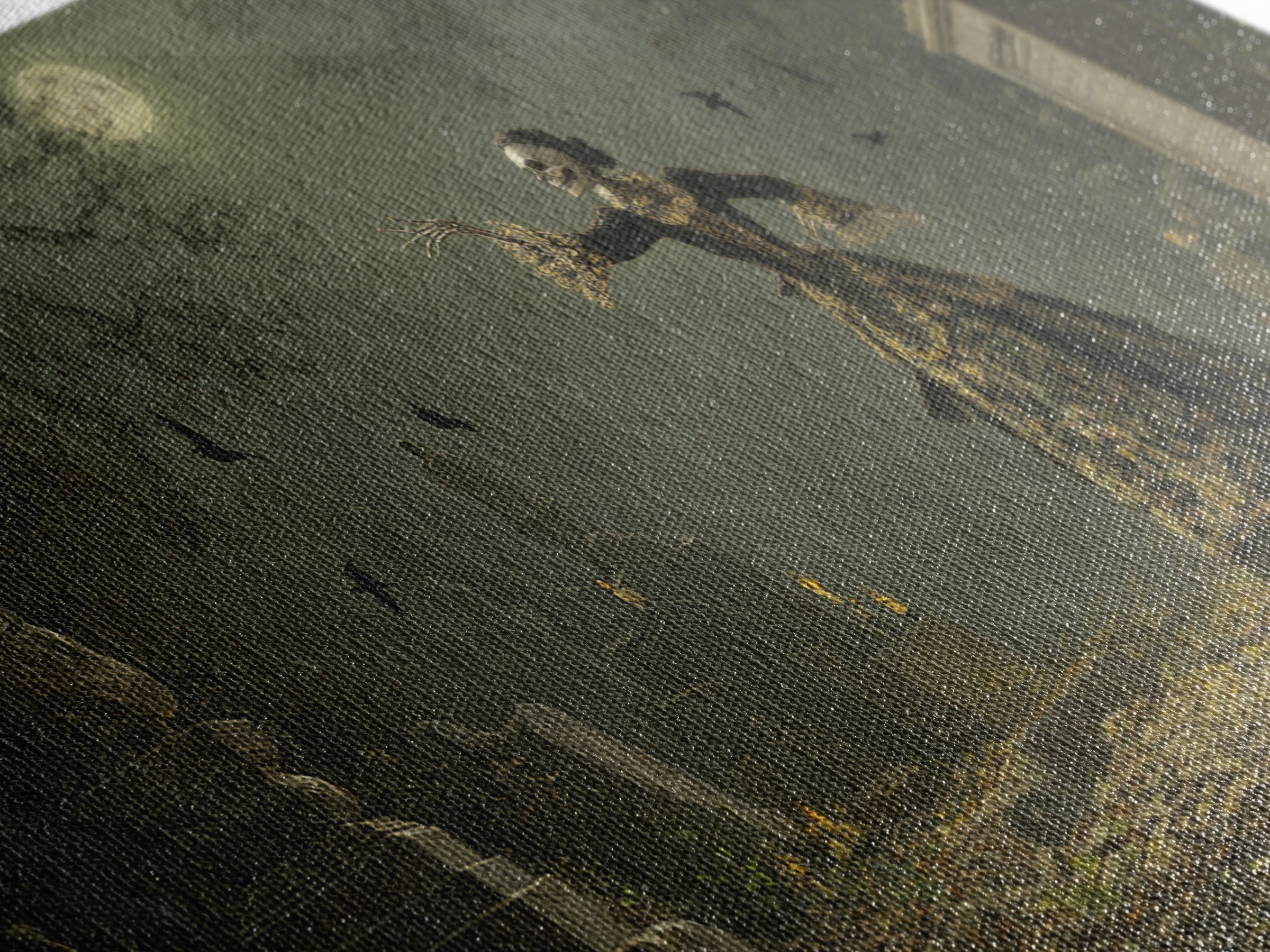 The Graveyard Dance, Ornate Symbolist Art, Wide Panoramic Art, Dark Fantasy Wall Art, Canvas Print, Halloween Wall Art