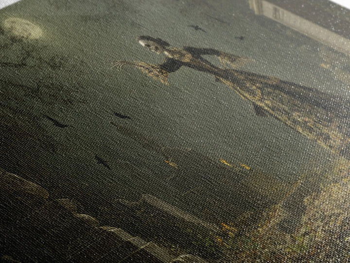 The Graveyard Dance, Ornate Symbolist Art, Wide Panoramic Art, Dark Fantasy Wall Art, Canvas Print, Halloween Wall Art