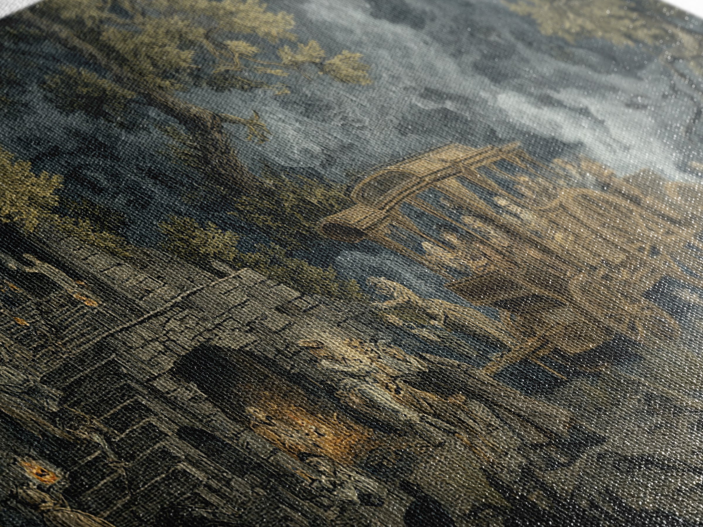 The Haunted Hayride, Architectural Etching Art, Wide Panoramic Art, Dark Fantasy Wall Art, Framed Canvas Print