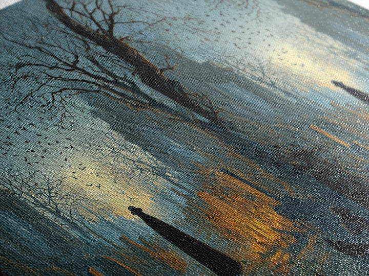 The Haunted Hayride, Romantic Gothic Landscape, Wide Panoramic Art, Dark Fantasy Wall Art, Framed Canvas Print, Halloween Wall Art