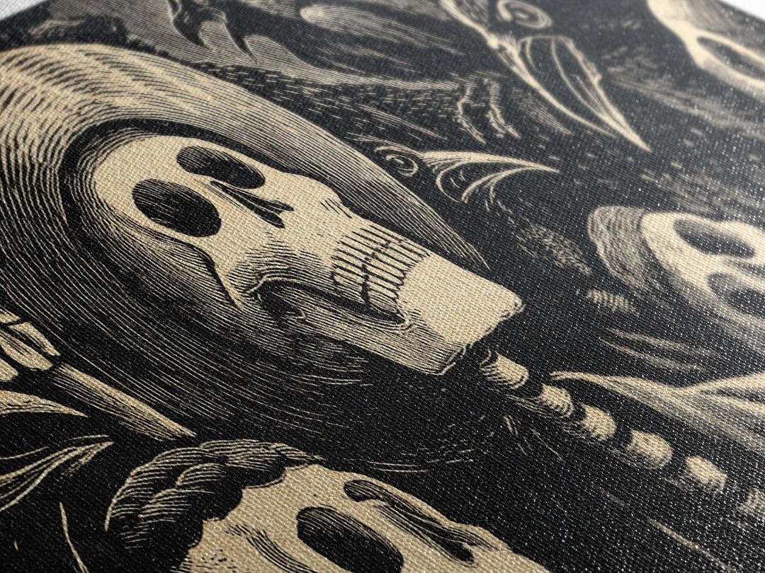 The Thirteenth Bell, Macabre Folk Print Art, Wide Panoramic Art, Macabre Wall Art, Canvas Print, Halloween Wall Art