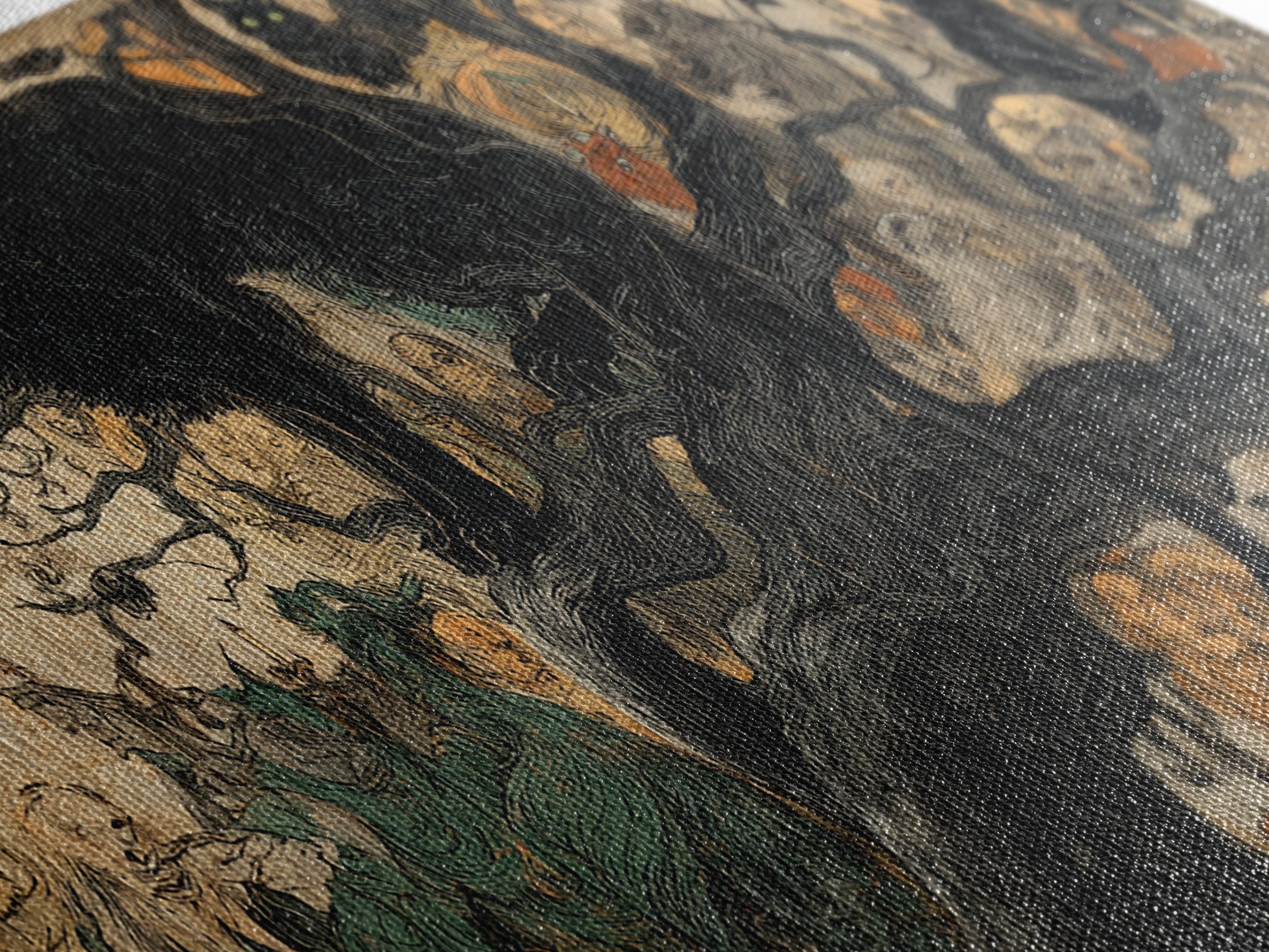 The Black Cat Gathering, Dark Renaissance Art, Wide Panoramic Art, Dark Halloween Decor, Canvas Print, Halloween Wall Art