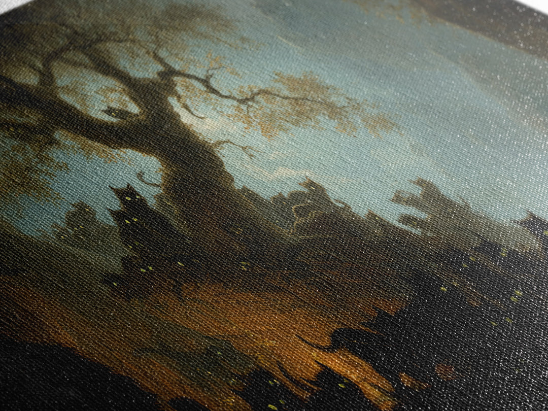 The Black Cat Gathering, Baroque Witchcraft Art, Wide Panoramic Art, Dark Fantasy Wall Art, Framed Canvas Print, Halloween Wall Art