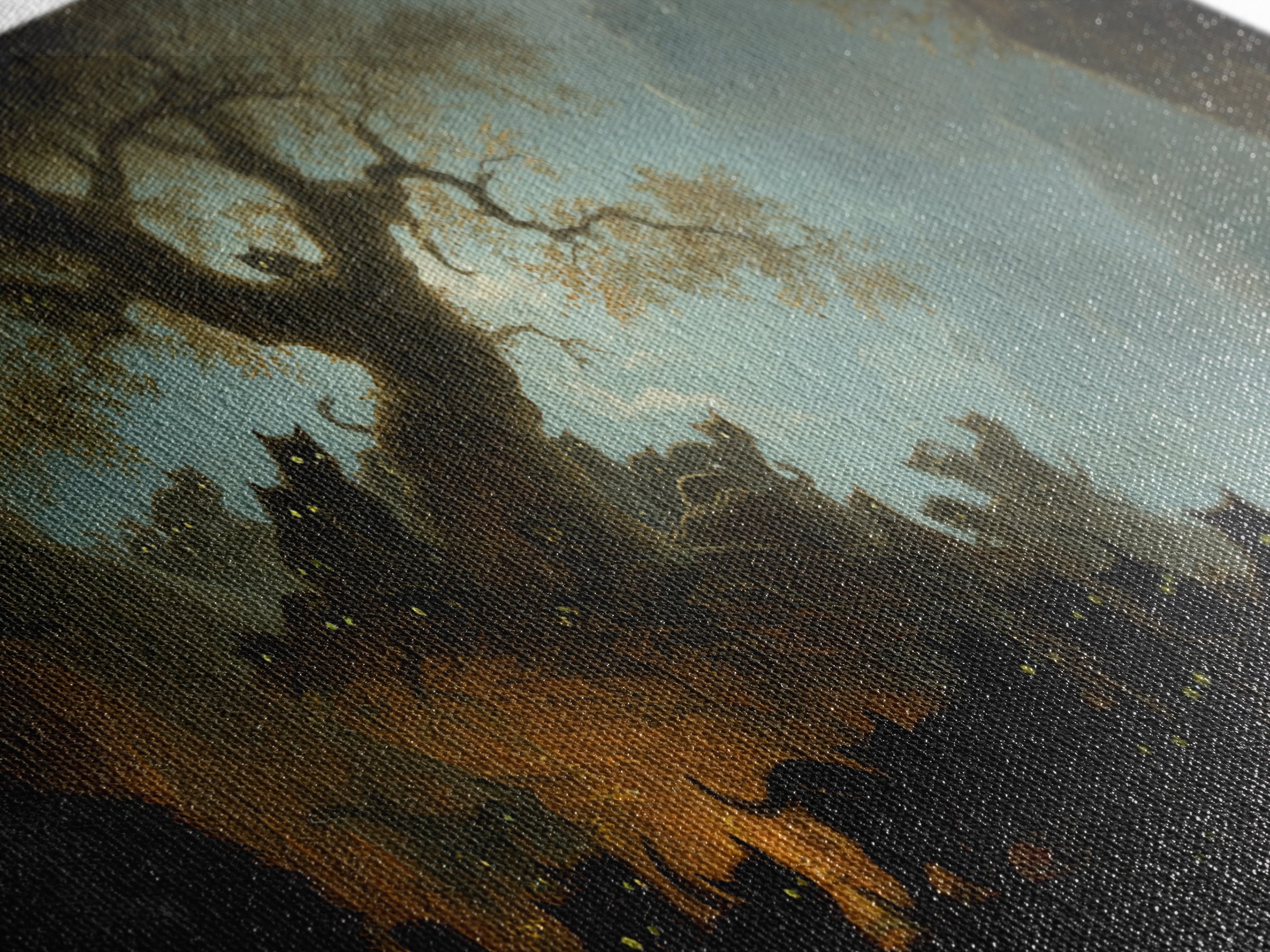 The Black Cat Gathering, Baroque Witchcraft Art, Wide Panoramic Art, Dark Fantasy Wall Art, Framed Canvas Print, Halloween Wall Art