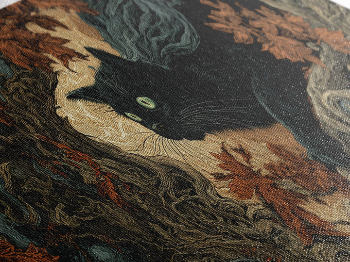 The Black Cat Gathering, Visionary Gothic Art, Wide Panoramic Art, Dark Halloween Decor, Framed Canvas Print, Halloween Wall Art