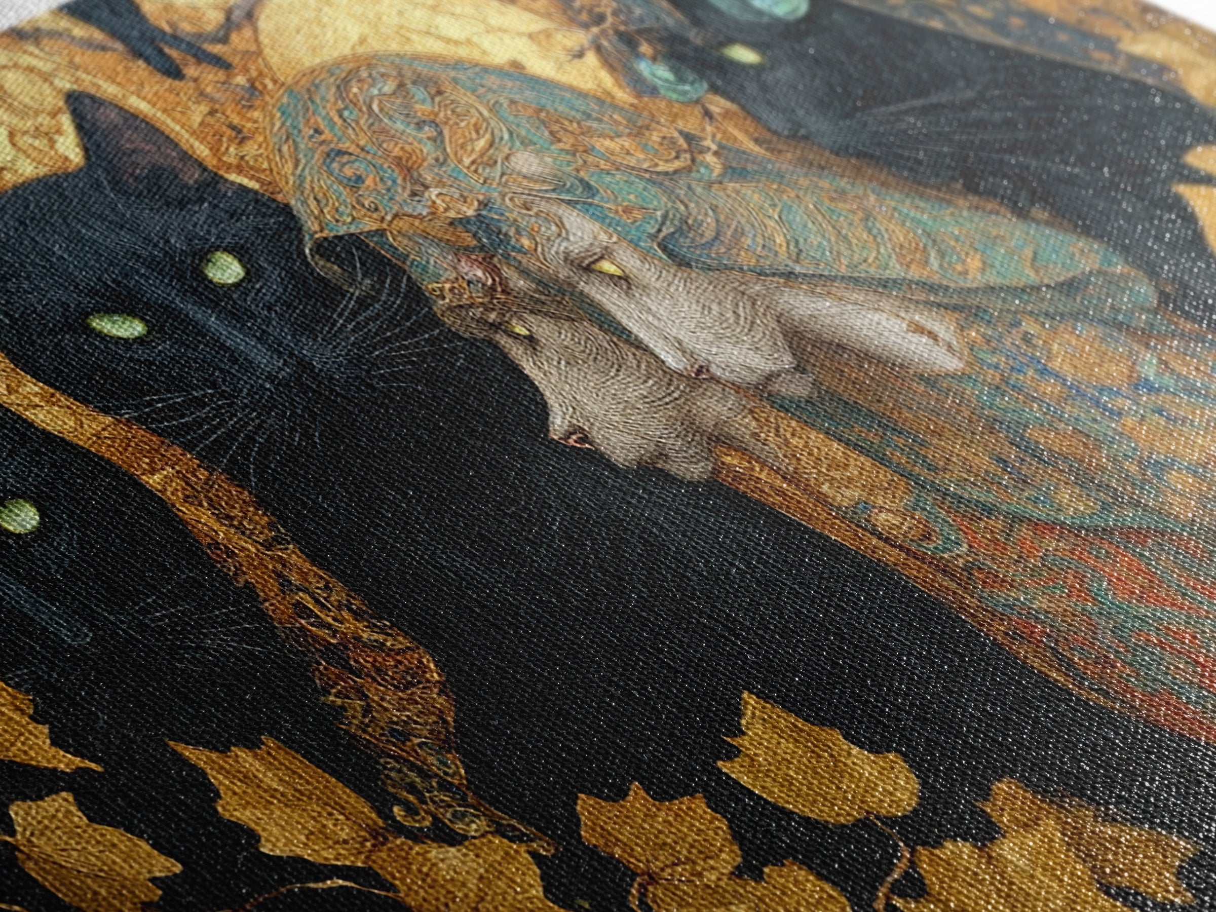 The Black Cat Gathering, Ornate Symbolist Art, Wide Panoramic Art, Gothic Horror Wall Art, Canvas Print, Halloween Wall Art