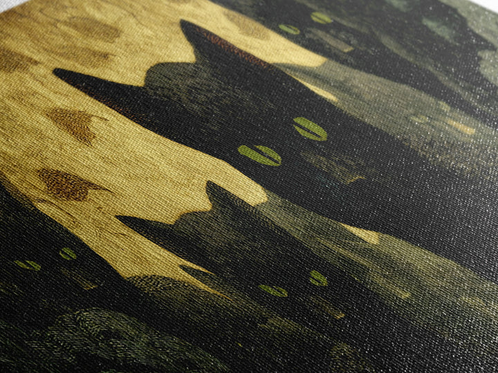 The Black Cat Gathering, Dark Symbolist Art, Extra Wide Wall Art, Dark Fantasy Wall Art, Canvas Print, Halloween Wall Art