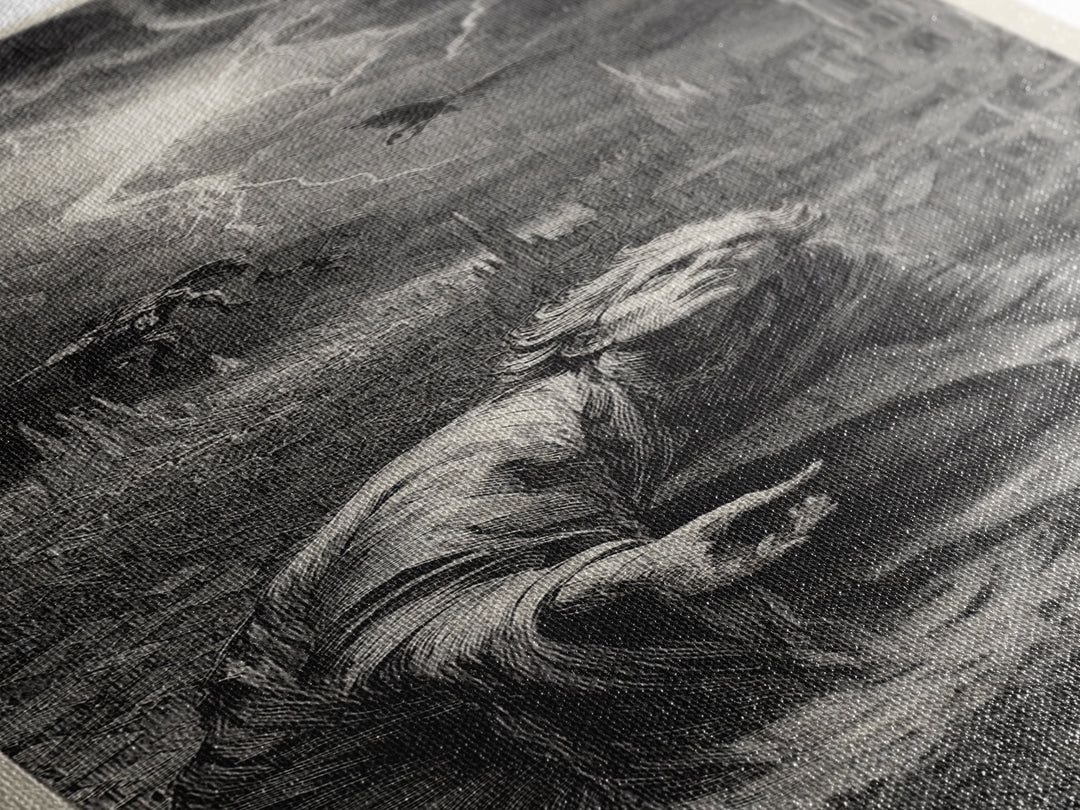 The Halloween Storm, Gothic Engraving Art, Tall Narrow Wall Art, Gothic Horror Wall Art, Canvas Print, Halloween Wall Art