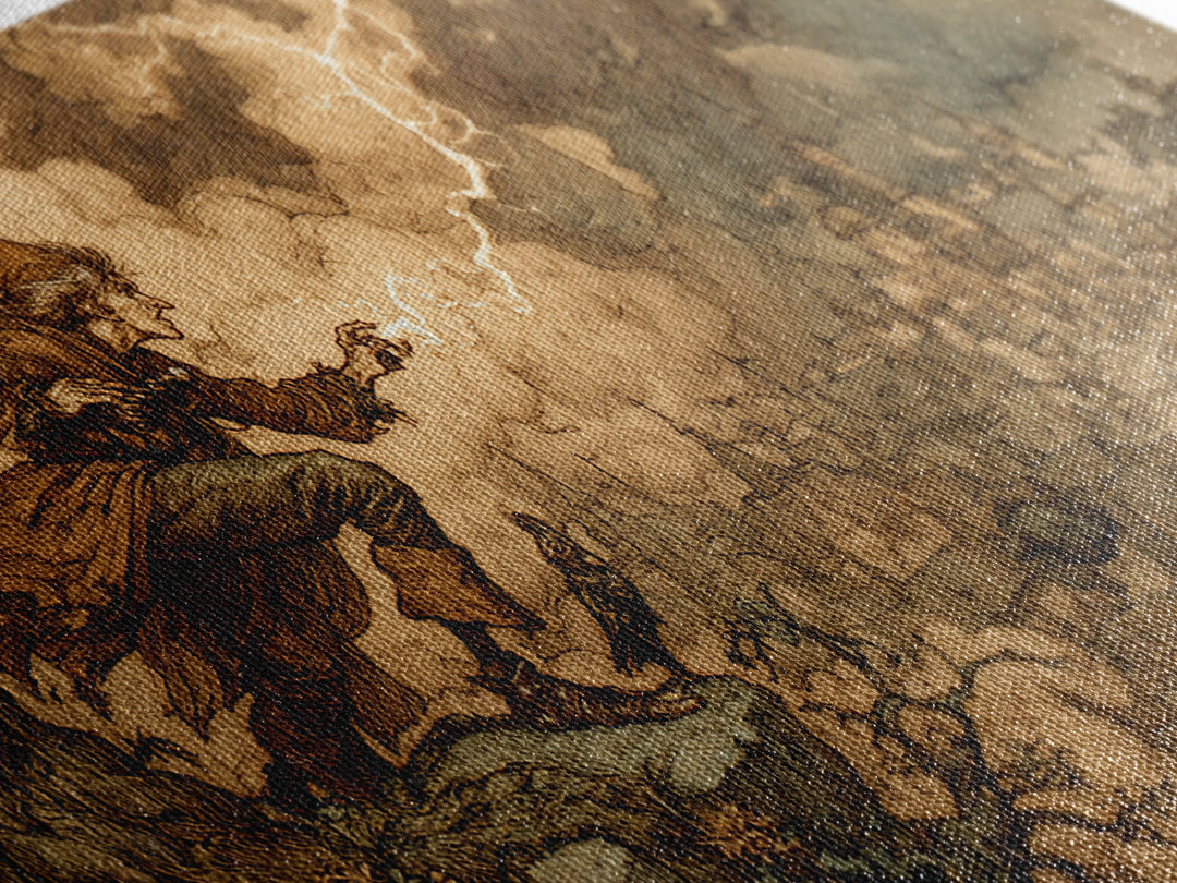 The Halloween Storm, Gothic Storybook Art, Wide Panoramic Art, Dark Fantasy Wall Art, Canvas Print, Halloween Wall Art