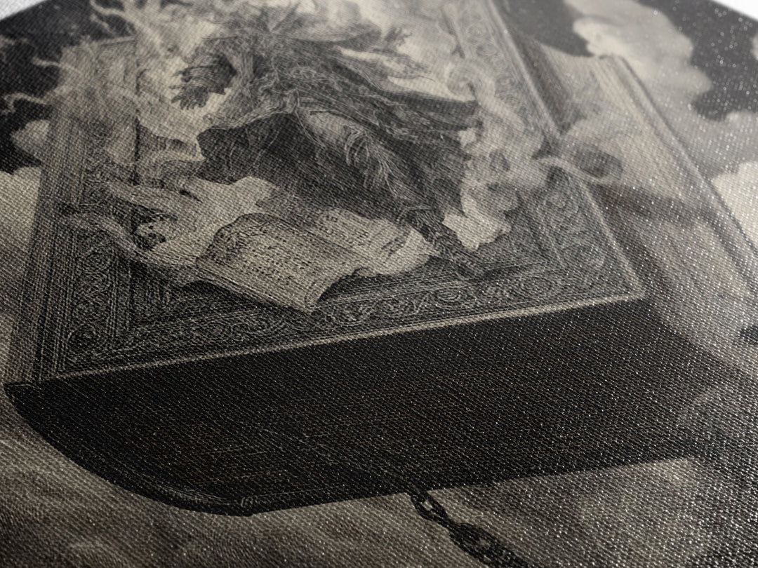 The Living Spellbook, Architectural Etching Art, Landscape Wall Art, Dark Fantasy Wall Art, Canvas Print, Halloween Wall Art