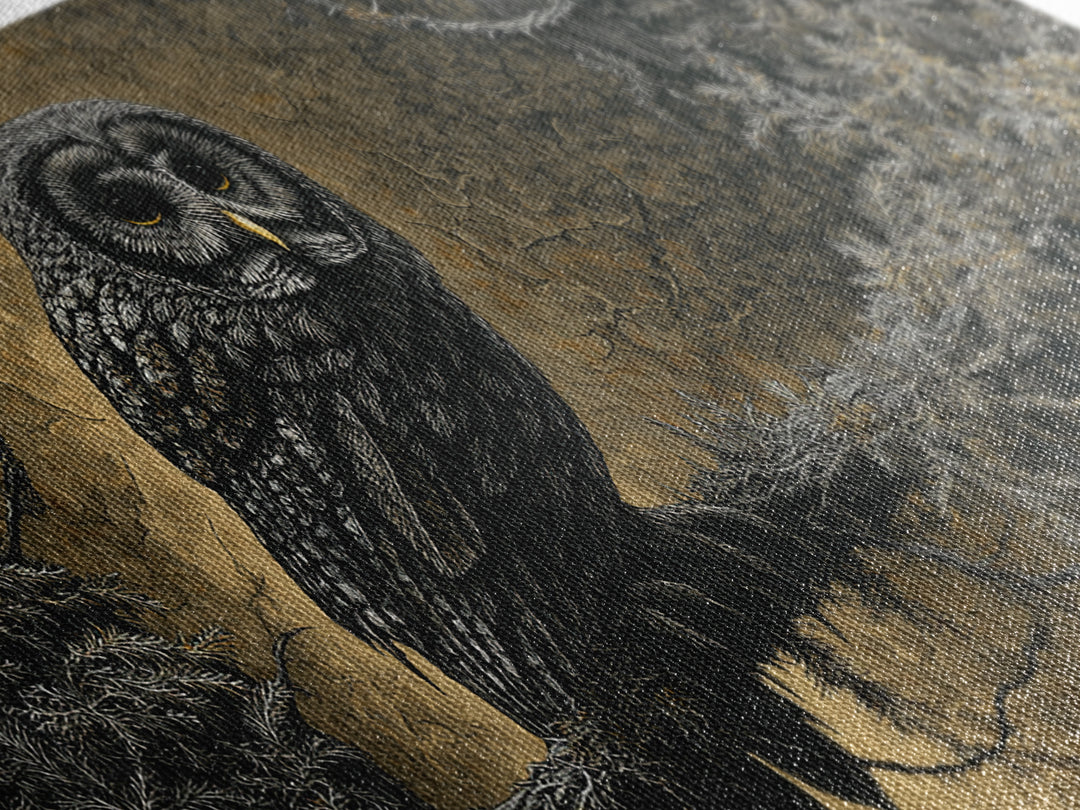 Owl in a Midnight Pine Forest Framed Canvas Print, Dark Art, Room Decor, Living Room Decor, Fine Art, Nocturne, Digital Art, DAR-2x1-42