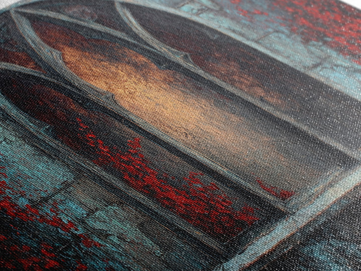 Gothic Cathedral Window Framed Canvas Print, Dark Art, Art Print, Living Room Decor, Oil Painting, Nocturne, Halloween Art, DAR-2x1-60