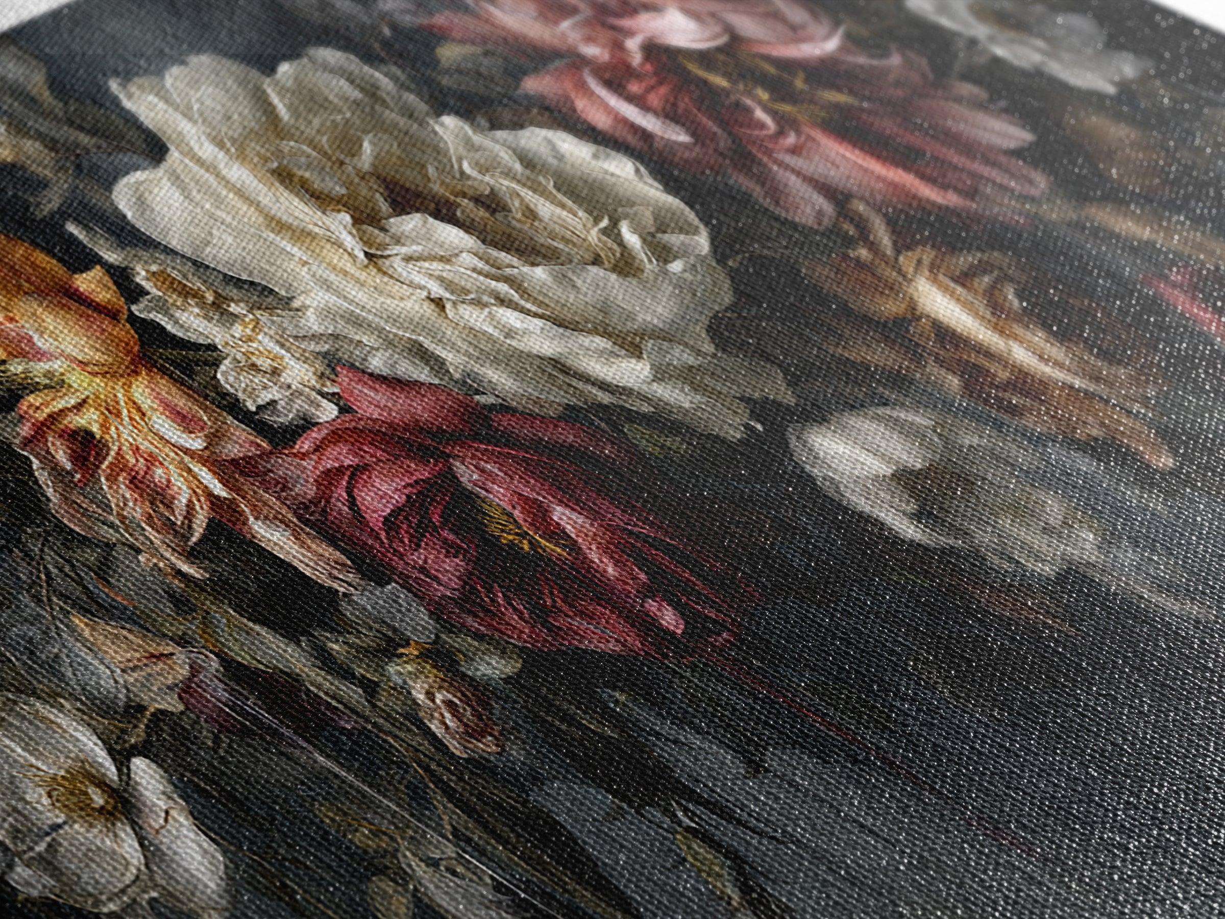Dark Floral Bouquet Canvas Print, Dark Art, Oil Painting, Living Room Decor, Nocturne, Gothic Wall Decor, Man Cave Decor, DAR-2x1-61