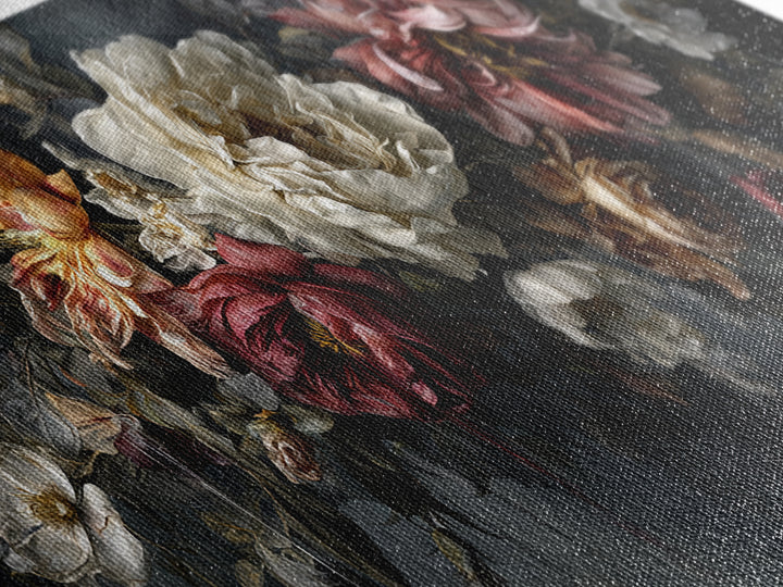 Dark Floral Bouquet Canvas Print, Dark Art, Oil Painting, Living Room Decor, Nocturne, Gothic Wall Decor, Man Cave Decor, DAR-2x1-61