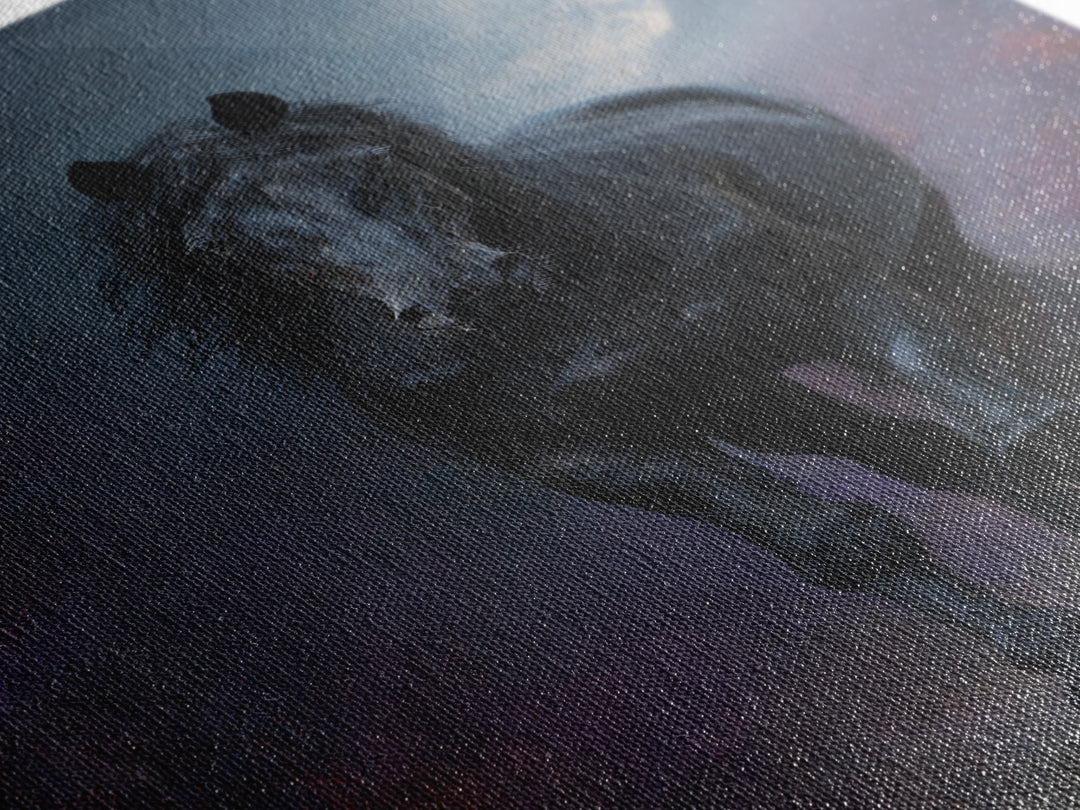 Black Horse Emerging from Smoke Framed Canvas Print, Dark Art, Living Room Decor, Oil Painting, Nocturne, Halloween Art, DAR-2x3-51