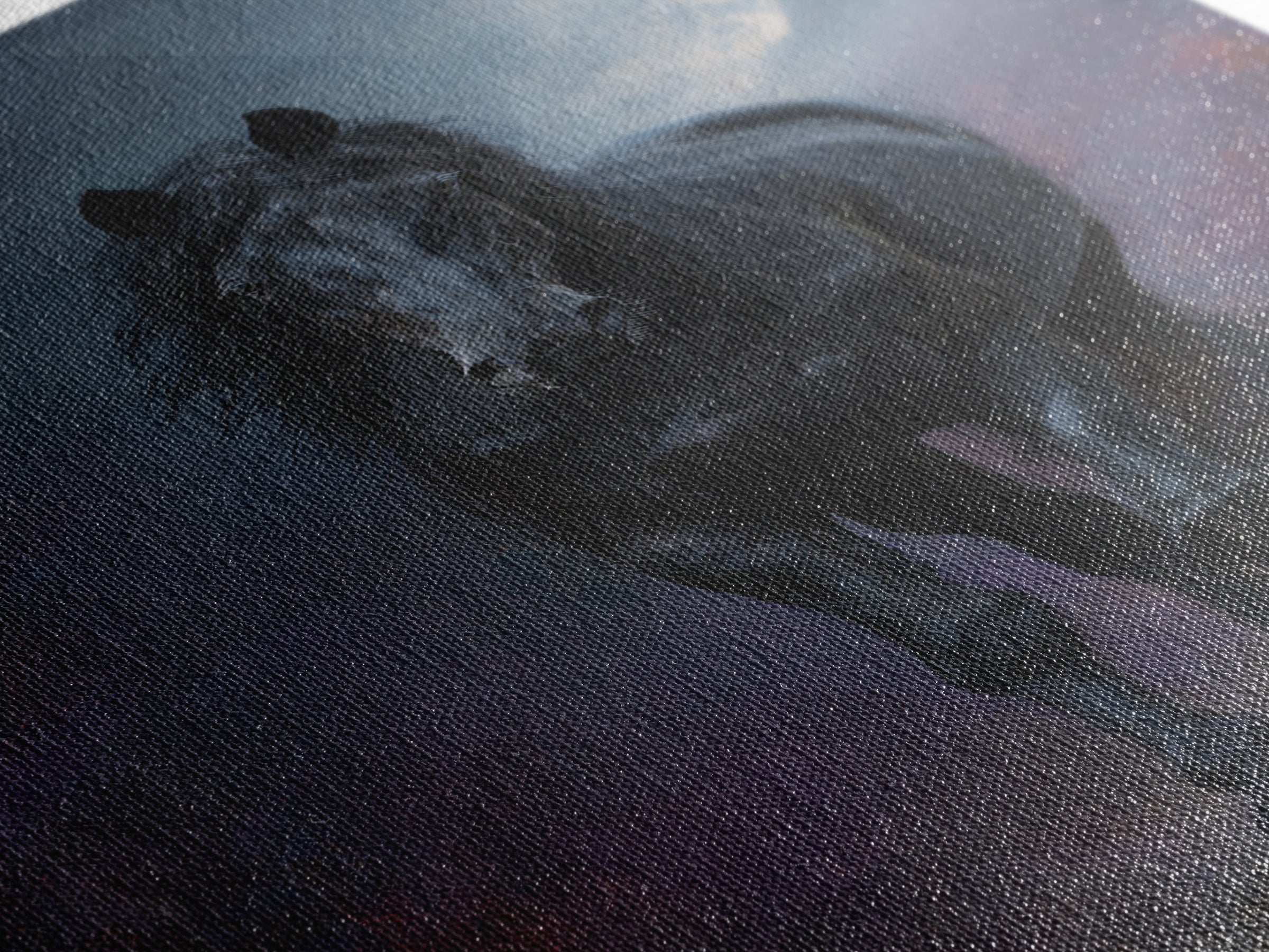 Black Horse Emerging from Smoke Framed Canvas Print, Dark Art, Living Room Decor, Oil Painting, Nocturne, Halloween Art, DAR-2x3-51