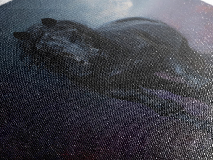 Black Horse Emerging from Smoke Framed Canvas Print, Dark Art, Living Room Decor, Oil Painting, Nocturne, Halloween Art, DAR-2x3-51
