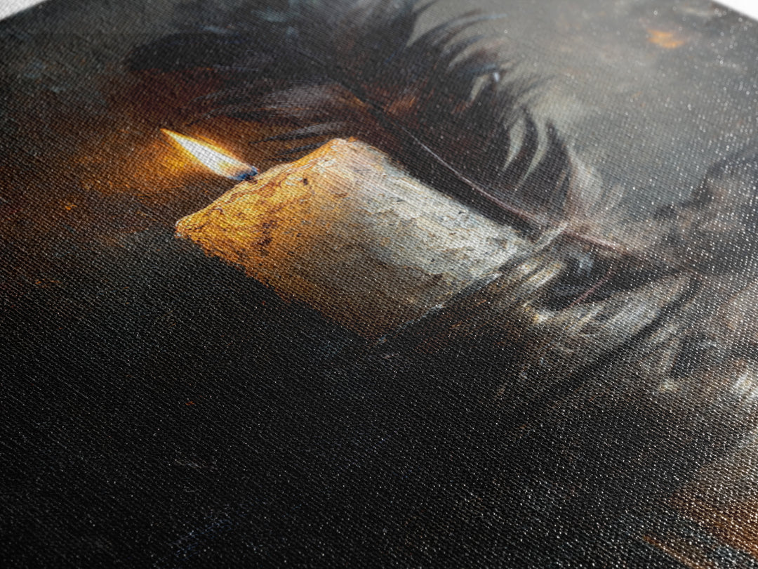 Candle Flame Reflecting Framed Canvas Print, Dark Art, Living Room Decor, Abstract Art, Nocturne, Dark Academia, DAR-2x3-56