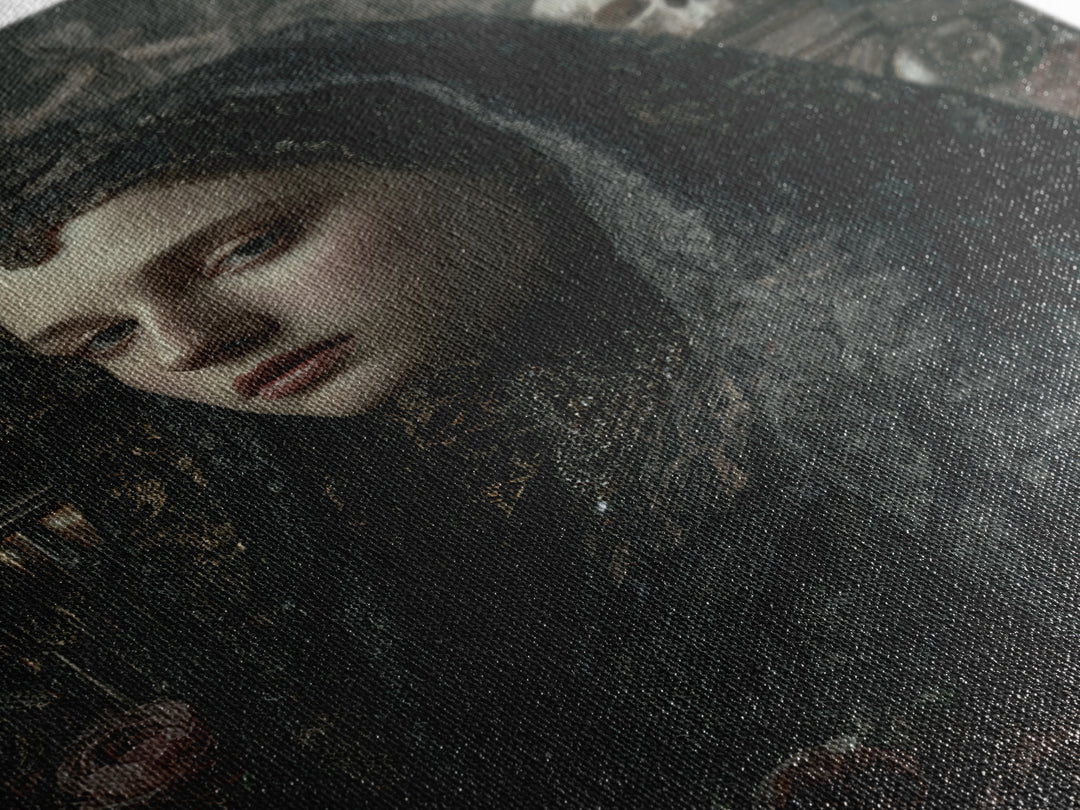 Gothic Woman Portrait Framed Canvas Print, Dark Art, Dark Academia, Living Room Decor, Oil Painting, Nocturne, Horror Decor, DAR-2x3-60