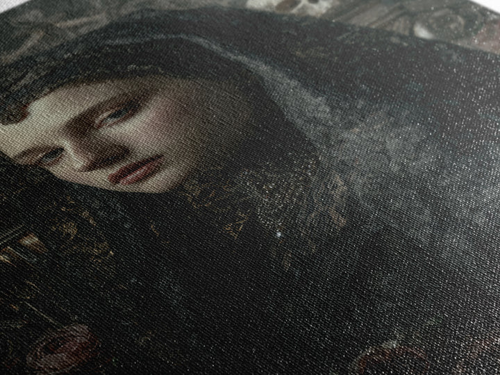 Gothic Woman Portrait Framed Canvas Print, Dark Art, Dark Academia, Living Room Decor, Oil Painting, Nocturne, Horror Decor, DAR-2x3-60
