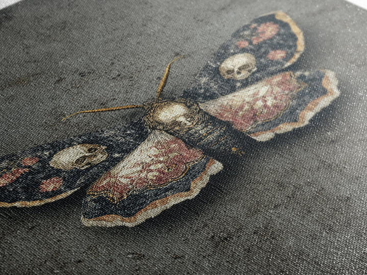 Moth with Skull Pattern on Black Ground Canvas Print, Dark Art, Gothic Wall Art, Living Room Decor, Fine Art, Nocturne, DAR-2x3-71