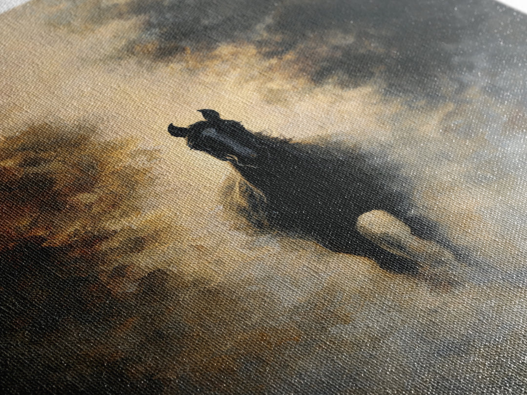 Black Horse Emerging from Smoke Framed Canvas Print, Dark Art, Moody Wall Art, Living Room Decor, Fine Art, Nocturne, DAR-2x3-75
