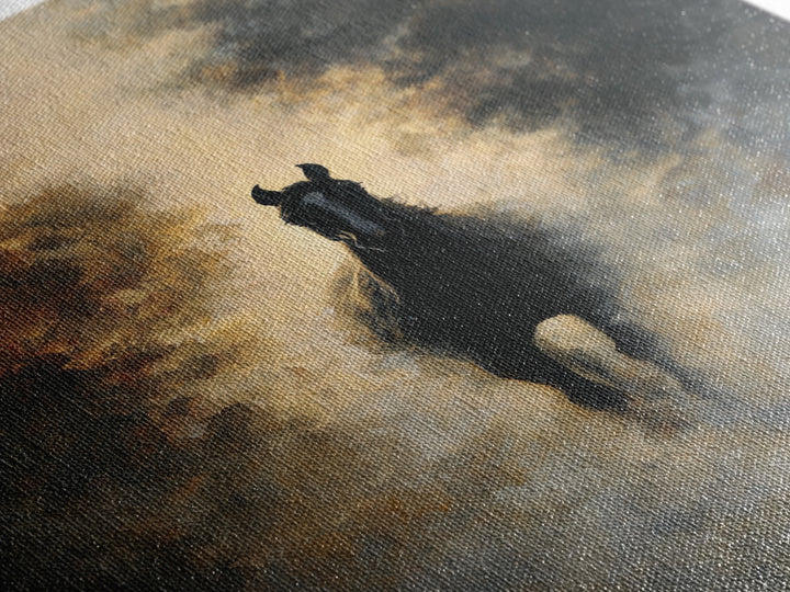 Black Horse Emerging from Smoke Framed Canvas Print, Dark Art, Moody Wall Art, Living Room Decor, Fine Art, Nocturne, DAR-2x3-75
