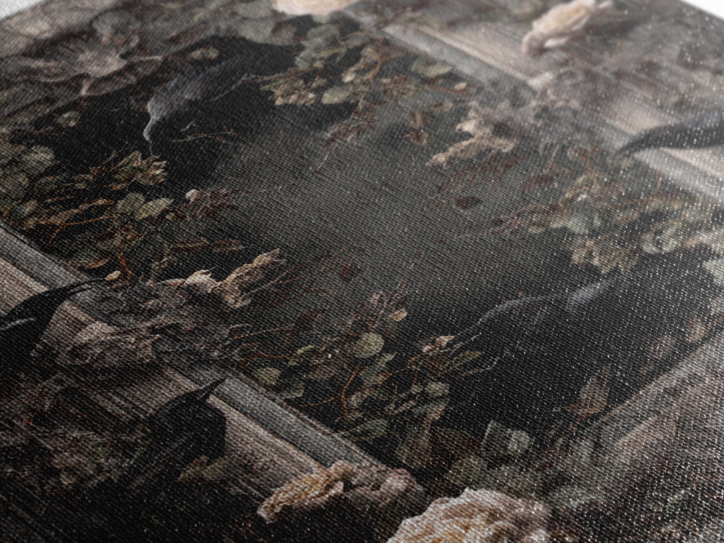 Black Roses Blooming from Cracked Stone Canvas Print, Dark Art, Oil Painting, Living Room Decor, Nocturne, Gothic Wall Decor, DAR-2x3-82