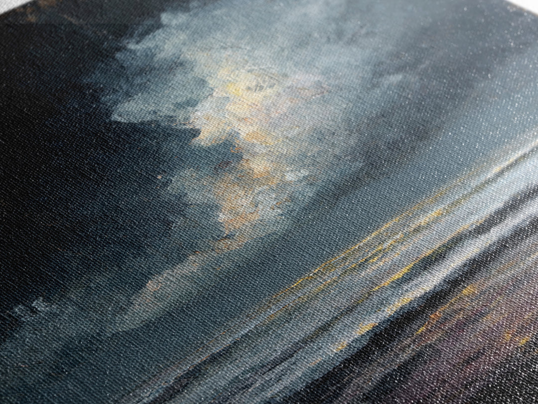 Stormy Sea under a Nearly Black Sky Framed Canvas Print, Dark Art, Horror Decor, Living Room Decor, Fine Art, Nocturne, DAR-2x3-85