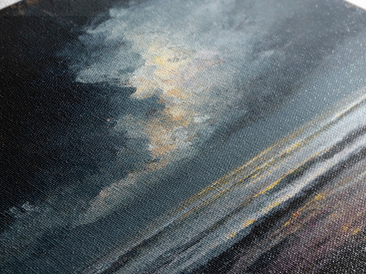 Stormy Sea under a Nearly Black Sky Framed Canvas Print, Dark Art, Horror Decor, Living Room Decor, Fine Art, Nocturne, DAR-2x3-85