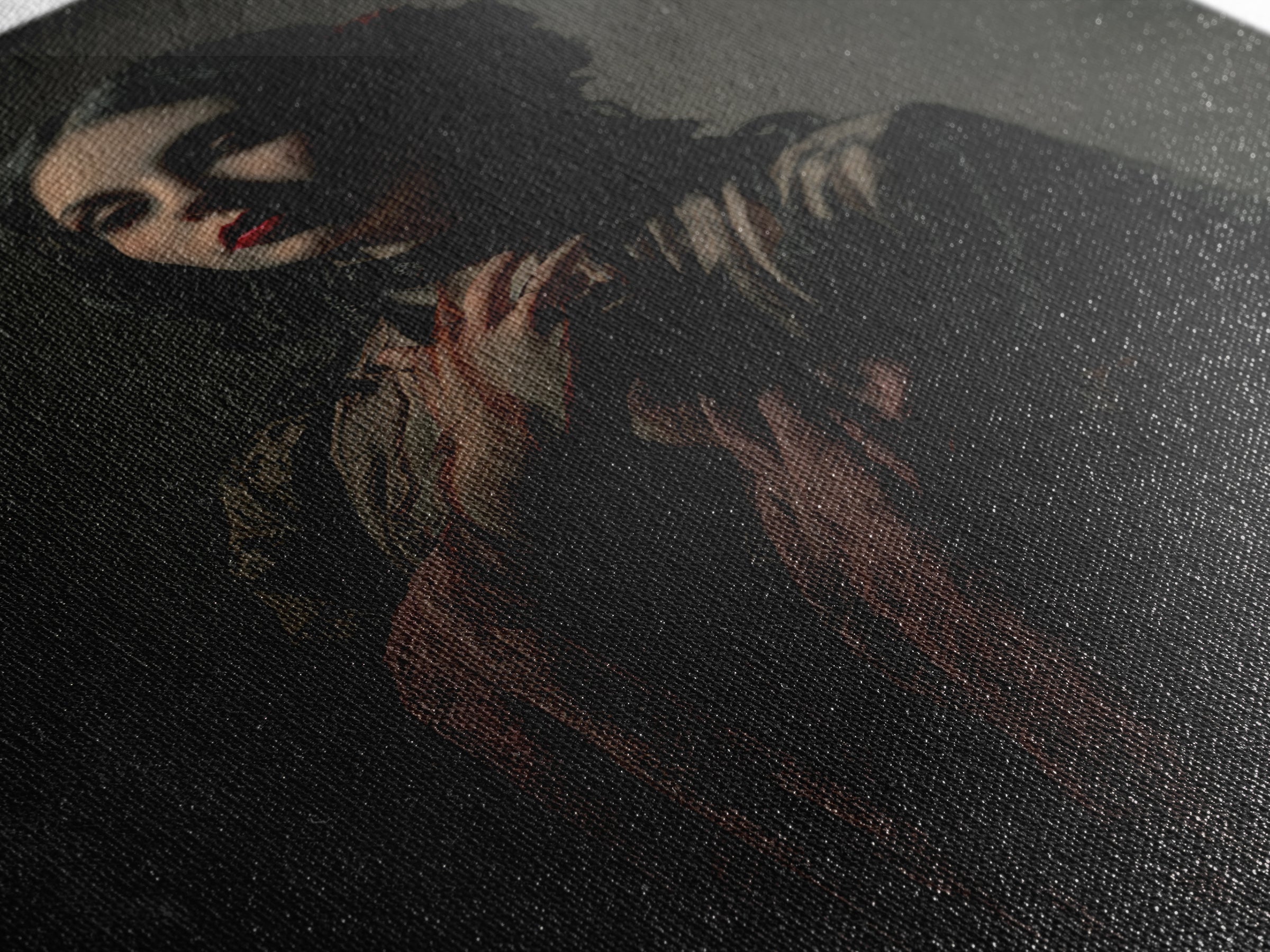Vampire Inspired Portrait with Pale Dramatic Light Framed Canvas Print, Dark Art, Moody Wall Art, Living Room Decor, Nocturne, DAR-2x3-93