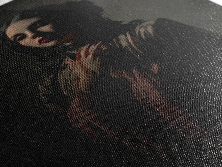 Vampire Inspired Portrait with Pale Dramatic Light Framed Canvas Print, Dark Art, Moody Wall Art, Living Room Decor, Nocturne, DAR-2x3-93
