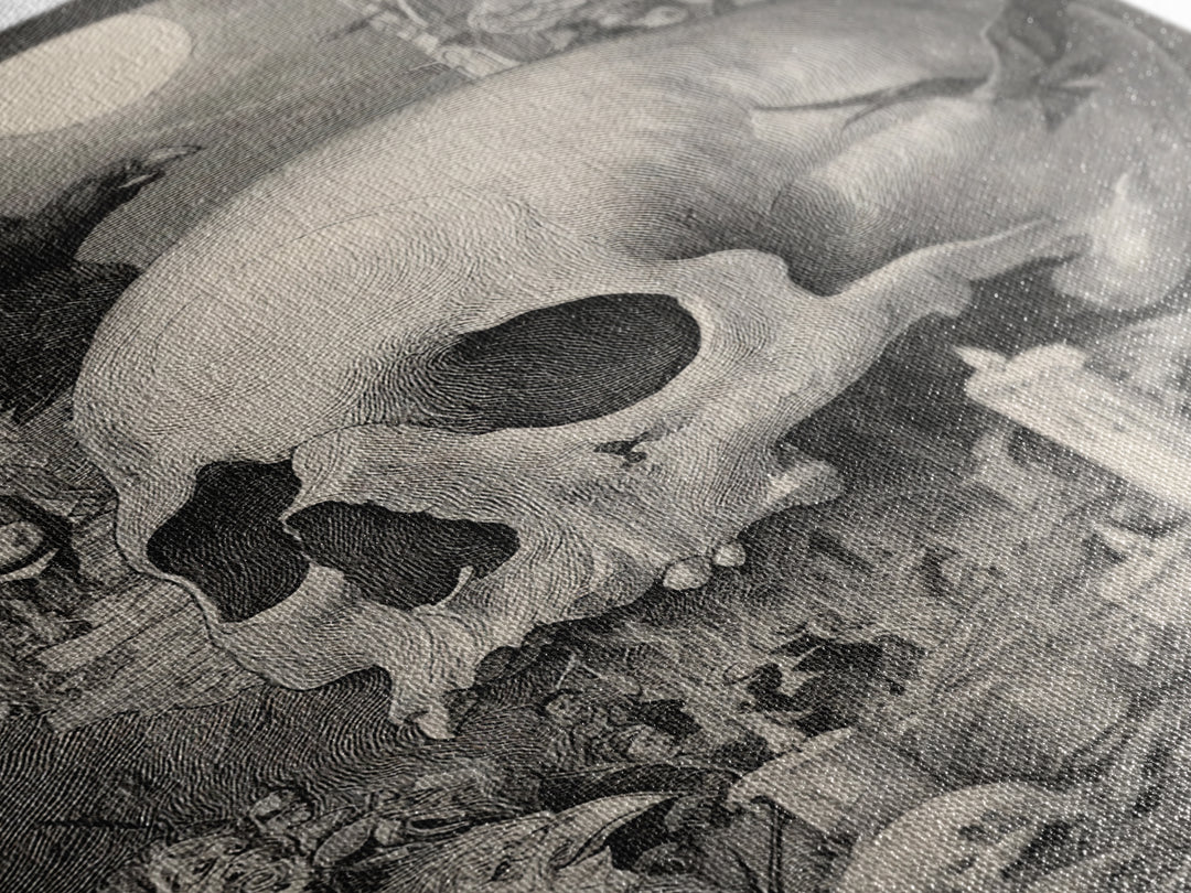 The Talking Skull, Renaissance Engraving Art, Vertical Wall Art, Dark Fantasy Wall Art, Canvas Print, Halloween Wall Art