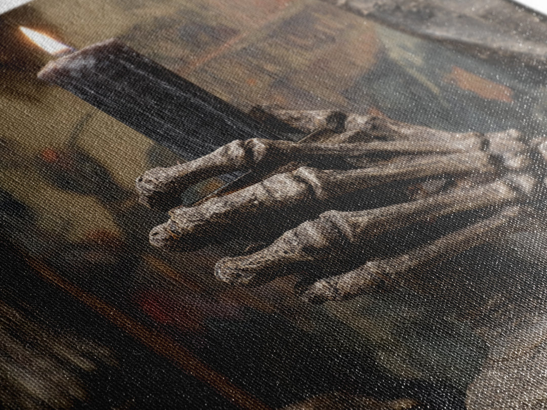 The Skeletal Hand Candleholder, Grotesque Carnival Art, Square Wall Art, Dark Halloween Decor, Canvas Print, Halloween Wall Art