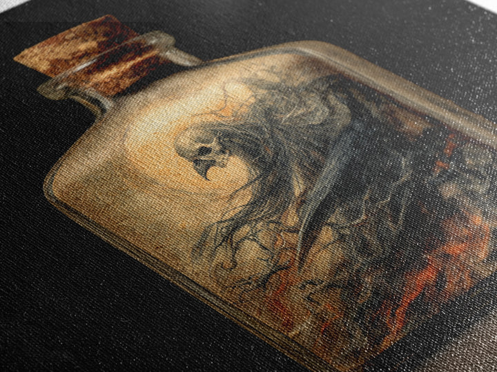 The Bottled Ghost, Dark Renaissance Art, Square Wall Art, Dark Fantasy Wall Art, Framed Canvas Print, Halloween Wall Art
