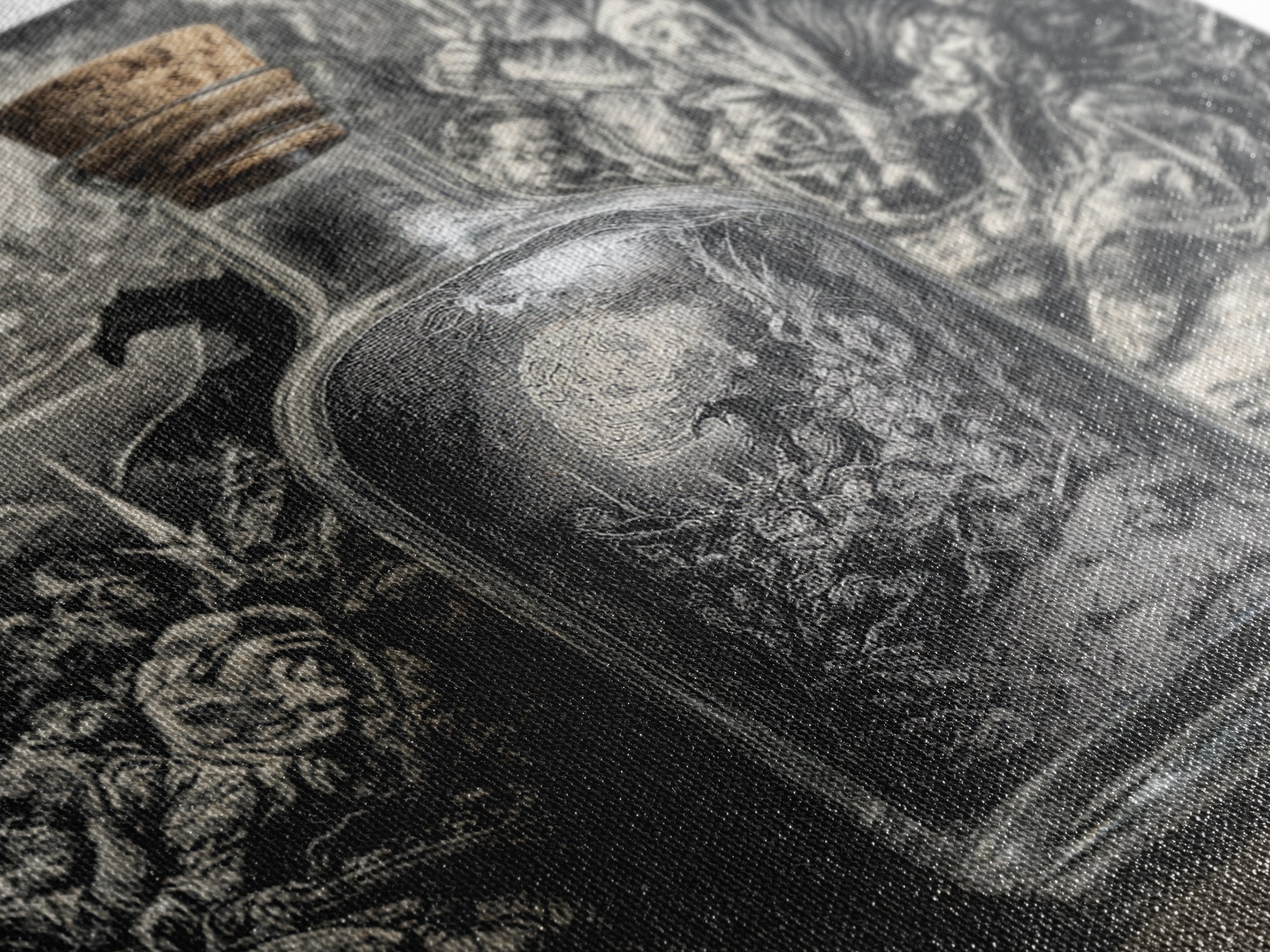 The Bottled Ghost, Renaissance Engraving Art, Square Wall Art, Dark Fantasy Wall Art, Framed Canvas Print, Halloween Wall Art