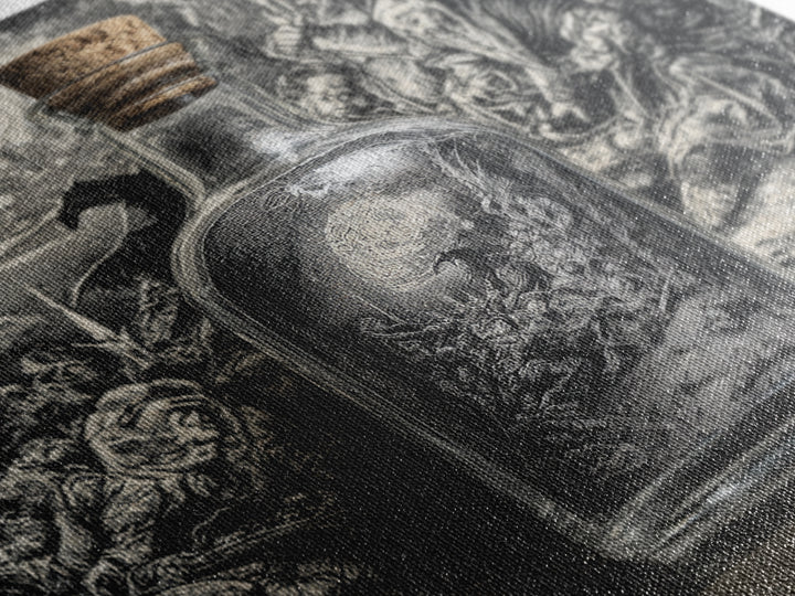 The Bottled Ghost, Renaissance Engraving Art, Square Wall Art, Dark Fantasy Wall Art, Framed Canvas Print, Halloween Wall Art