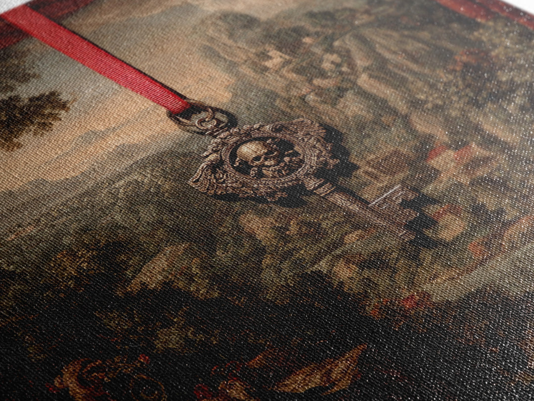 The Coffin Key, Baroque Witchcraft Art, Square Wall Art, Dark Fantasy Wall Art, Canvas Print, Halloween Wall Art, Horror Wall Art