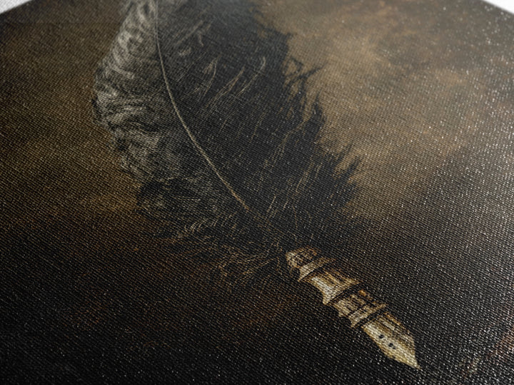 The Raven-Feather Quill, Dark Romantic Horror Art, Vertical Wall Art, Gothic Horror Wall Art, Framed Canvas Print, Halloween Wall Art