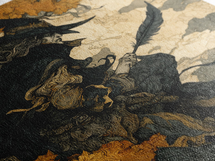 The Raven-Feather Quill, Gothic Storybook Art, Square Wall Art, Gothic Horror Wall Art, Canvas Print, Halloween Wall Art