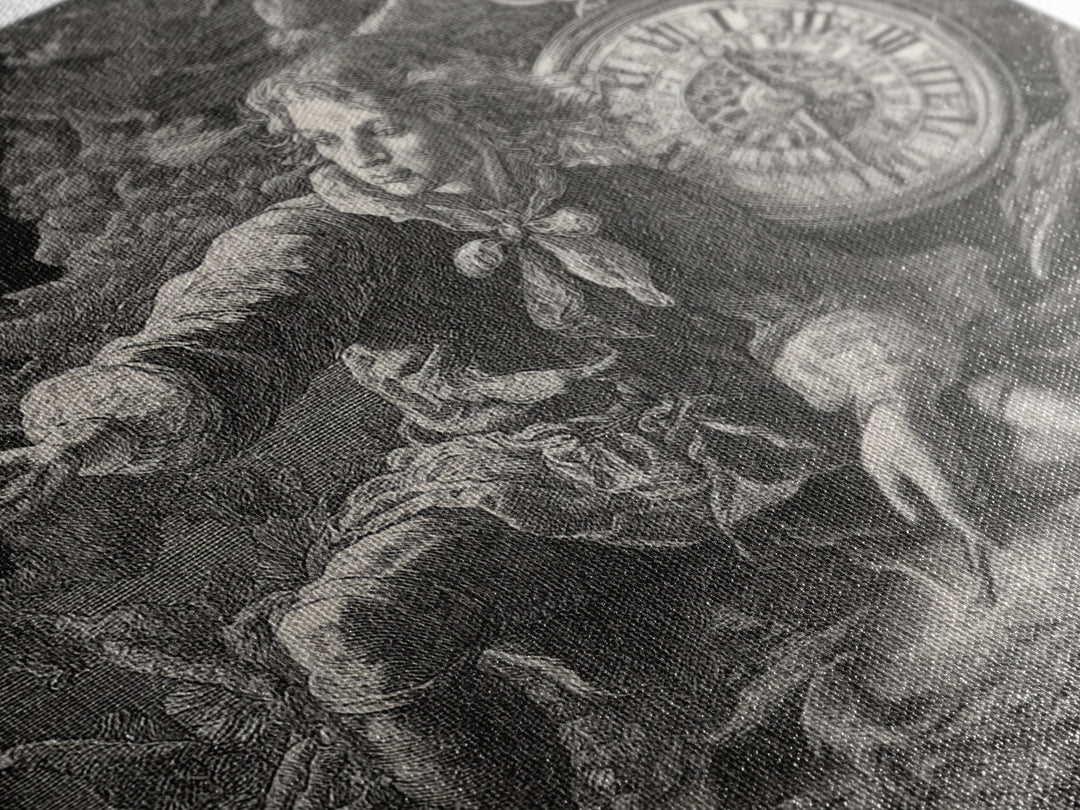 The Cursed Pocket Watch, Renaissance Engraving Art, Square Wall Art, Macabre Wall Art, Canvas Print, Halloween Wall Art