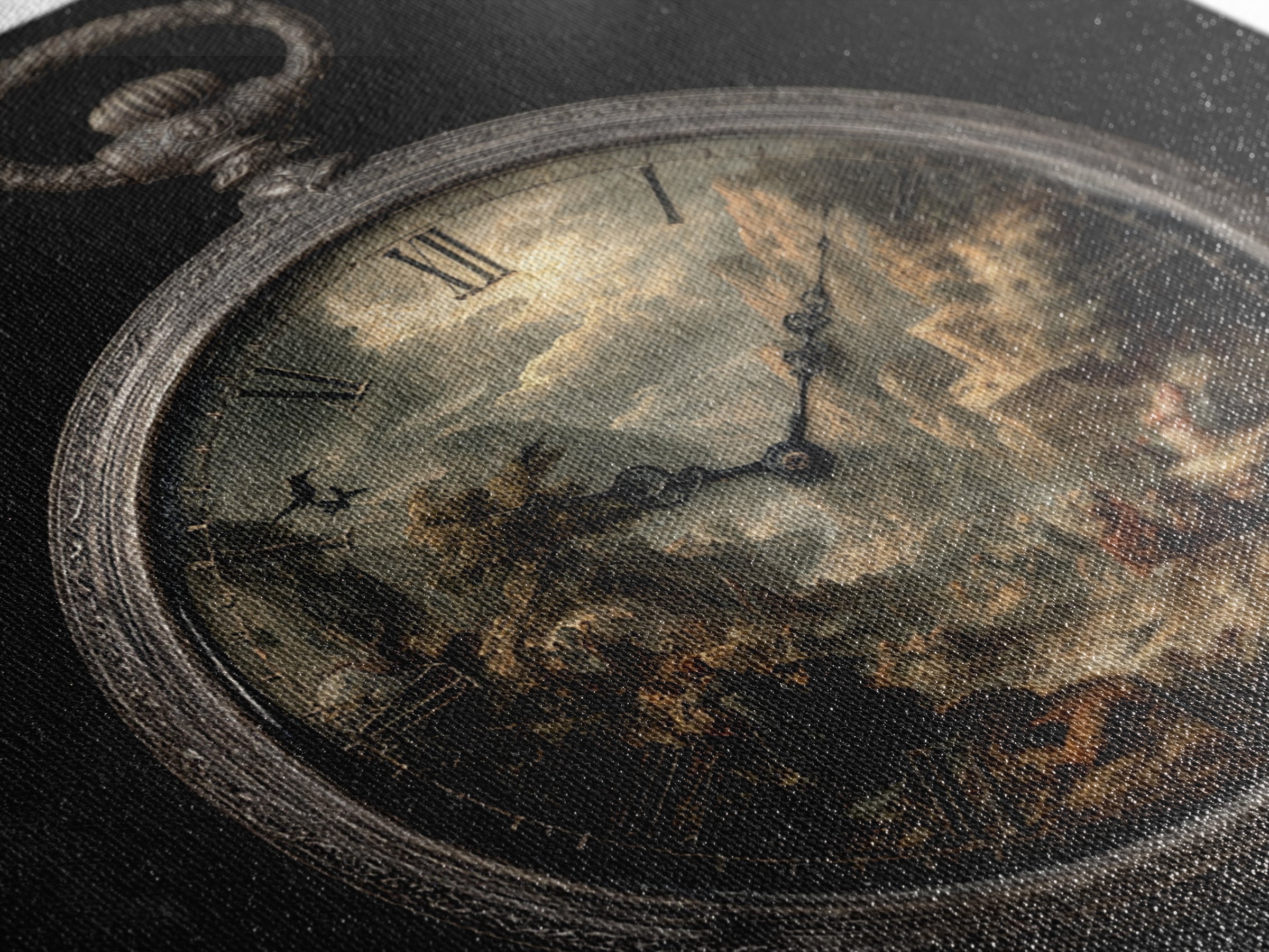 The Cursed Pocket Watch, Baroque Witchcraft Art, Square Wall Art, Dark Halloween Decor, Canvas Print, Halloween Wall Art