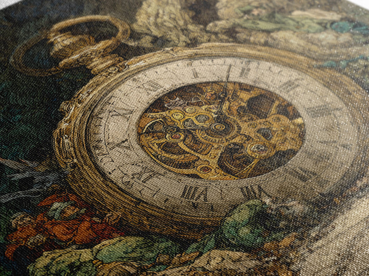 The Cursed Pocket Watch, Gothic Storybook Art, Square Wall Art, Macabre Wall Art, Canvas Print, Halloween Wall Art, Halloween Decor