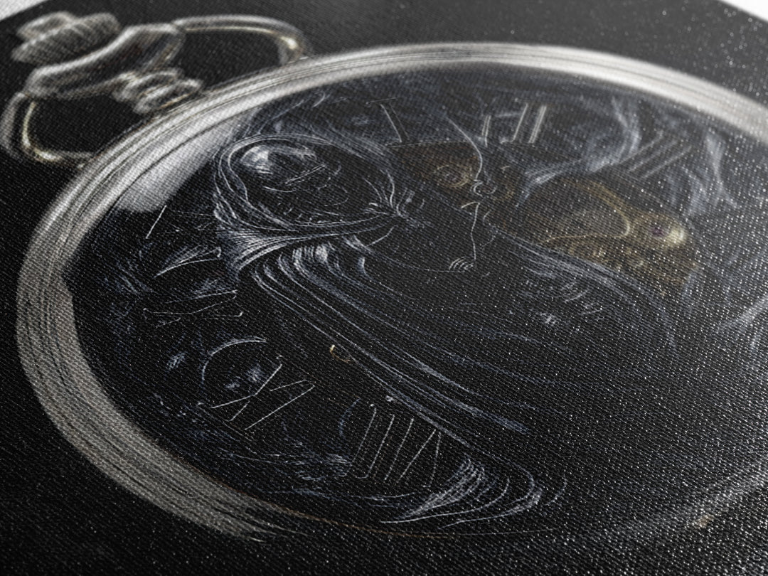 The Cursed Pocket Watch, Biomechanical Horror Art, Square Wall Art, Macabre Wall Art, Canvas Print, Halloween Wall Art, Horror Wall Art