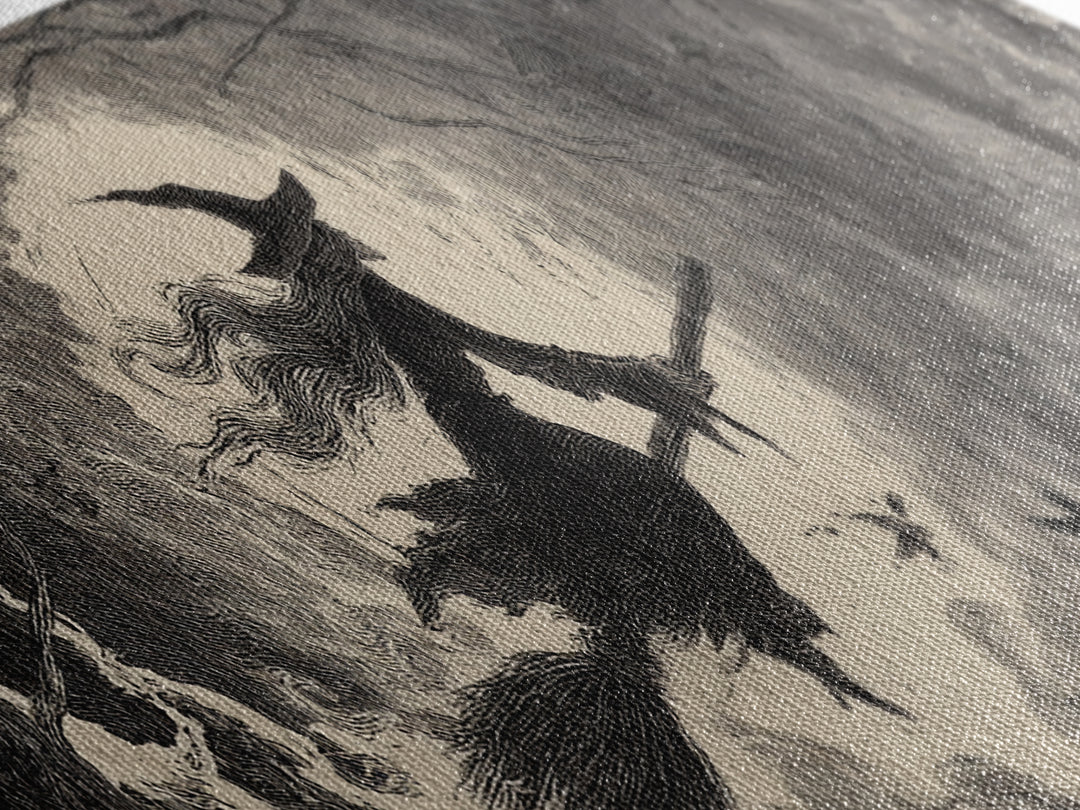 The Witch'S Broom, Expressionist Nightmare Art, Extra Wide Wall Art, Macabre Wall Art, Canvas Print, Halloween Wall Art, Spooky Wall Decor