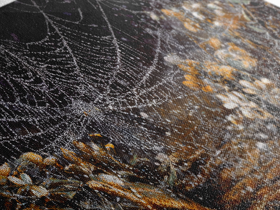 The Spiderweb Crown, Grotesque Carnival Art, Wide Panoramic Art, Dark Halloween Decor, Framed Canvas Print, Halloween Wall Art